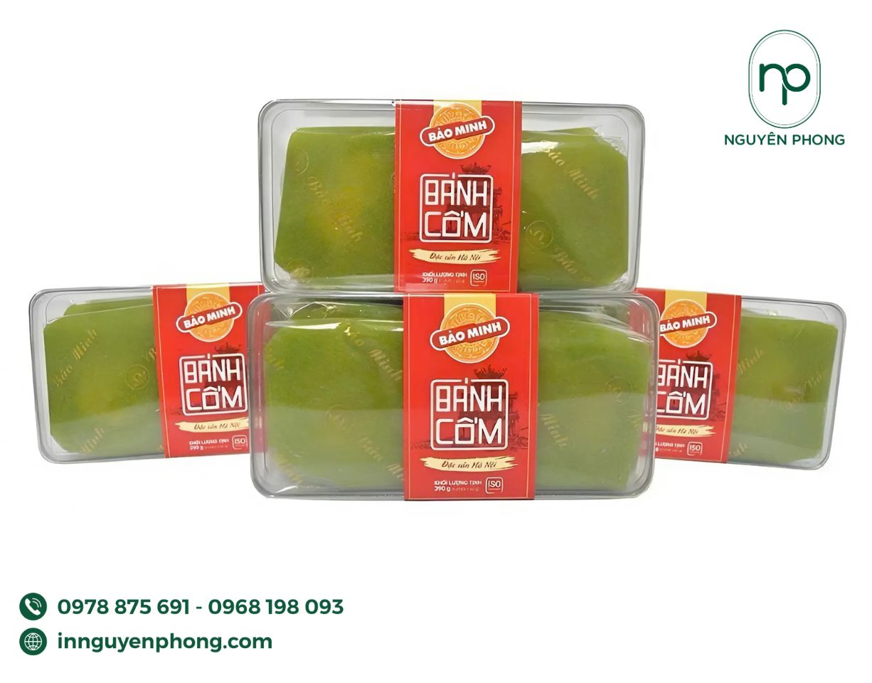 in tem nhãn bánh cốm làm quà tặng